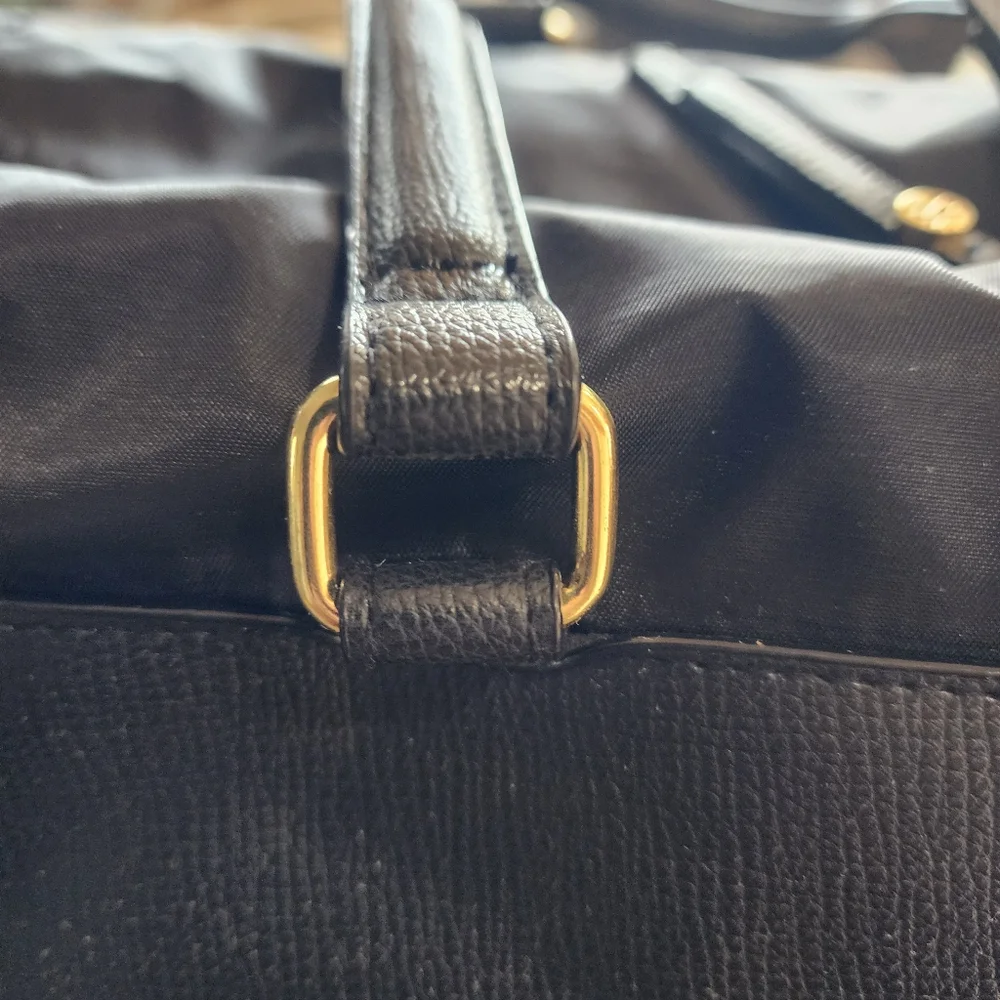 Travanti Black Large Laptop Bag with Gold Accents and Red Interior